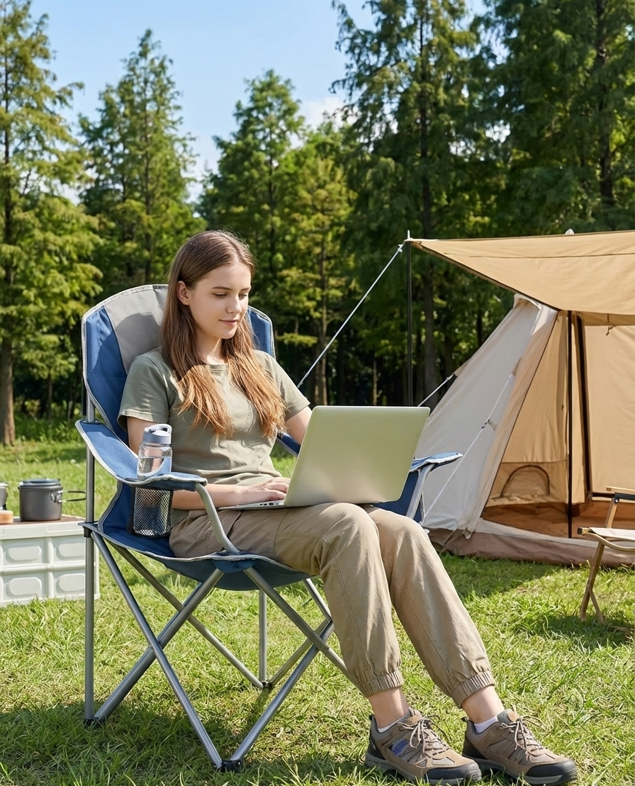 500 lbs Heavy Duty Folding Camping Chair – Cup Holder & Cooler Bag