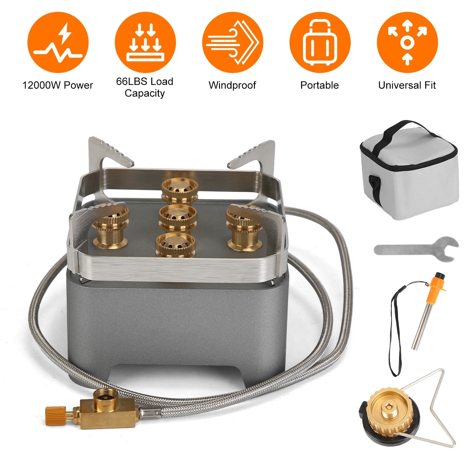 12,000W Portable Camping Stove – Windproof Backpacking Burner with Case