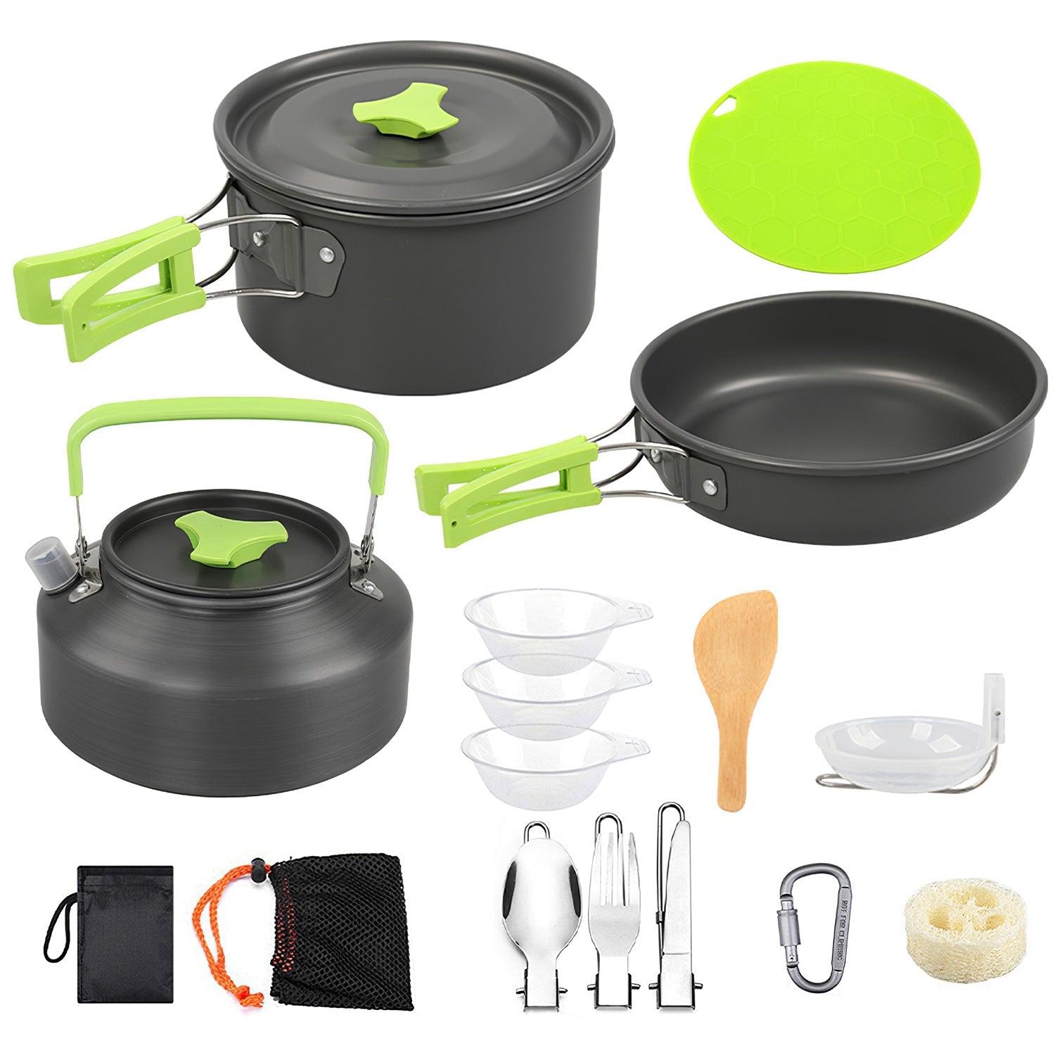 16-Piece Camping Cookware Set – Aluminum Pot & Stove Kit with Utensils