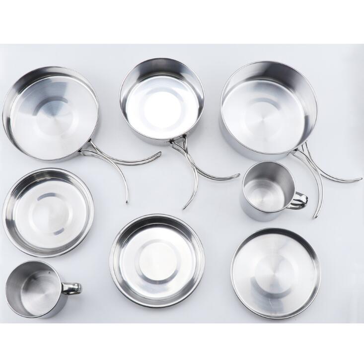 8-Piece Stainless Steel Camping Cookware Set – Hiking & Picnic Kit