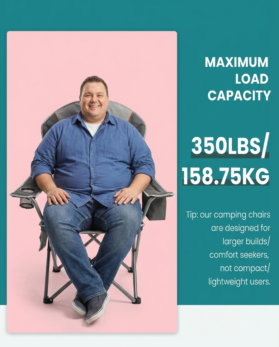 500 lbs Heavy Duty Folding Camping Chair – Cup Holder & Cooler Bag