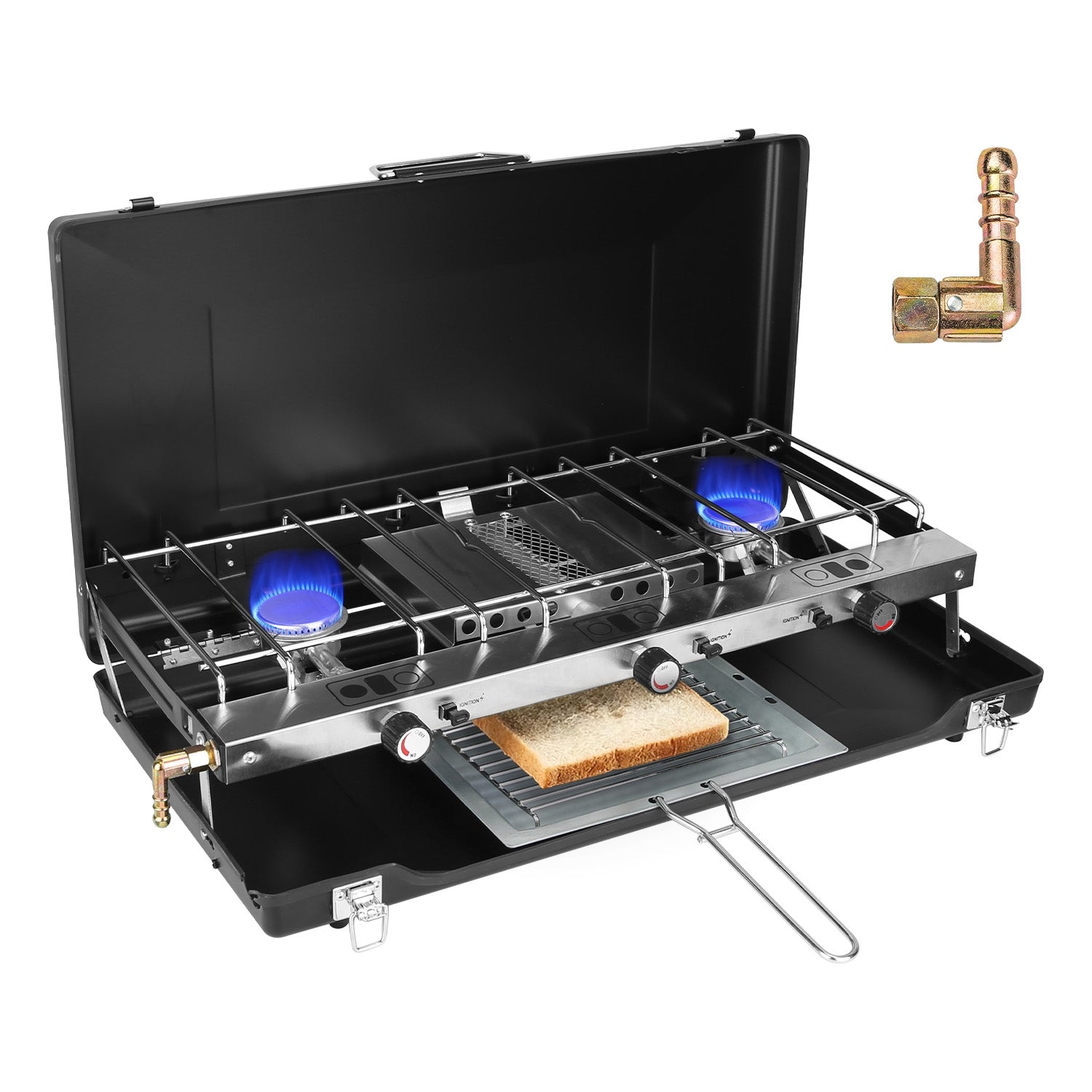 3-Burner Camping Stove 20,000 BTU – Portable Propane Cooker with Windshield