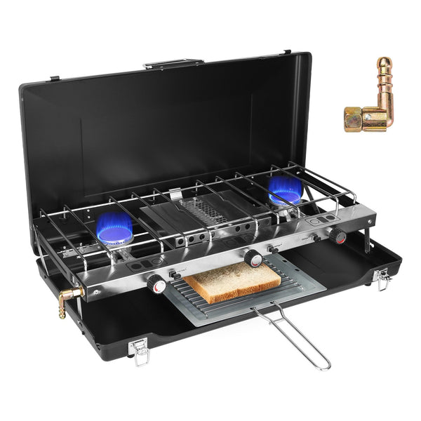 3-Burner Camping Stove 20,000 BTU – Portable Propane Cooker with Windshield