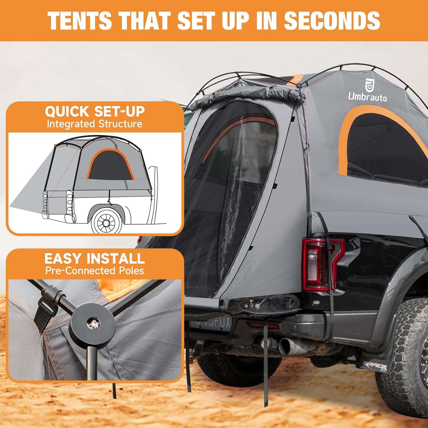 Umbrauto Truck Bed Tent – 2-Person Waterproof Pickup Camping Tent (6.4–6.7FT)