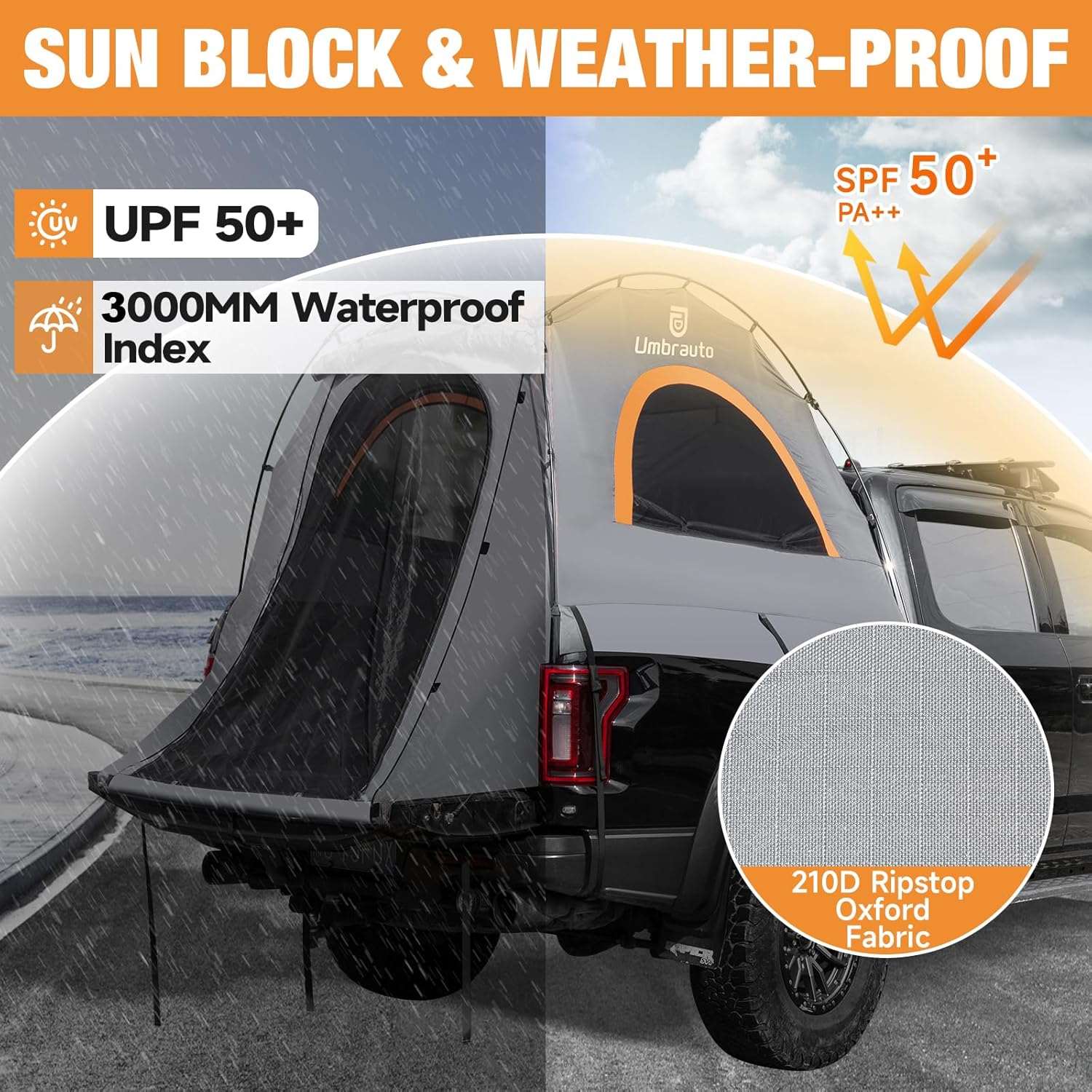 Umbrauto Truck Bed Tent – 2-Person Waterproof Pickup Camping Tent (6.4–6.7FT)