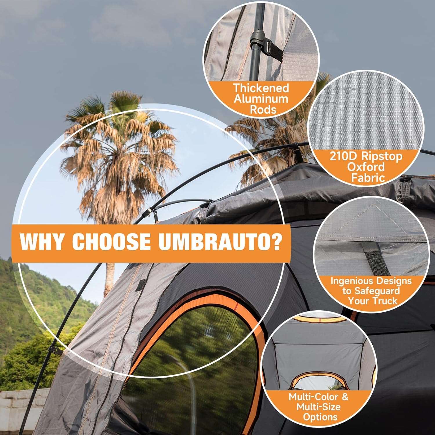 Umbrauto Truck Bed Tent – 2-Person Waterproof Pickup Camping Tent (6.4–6.7FT)