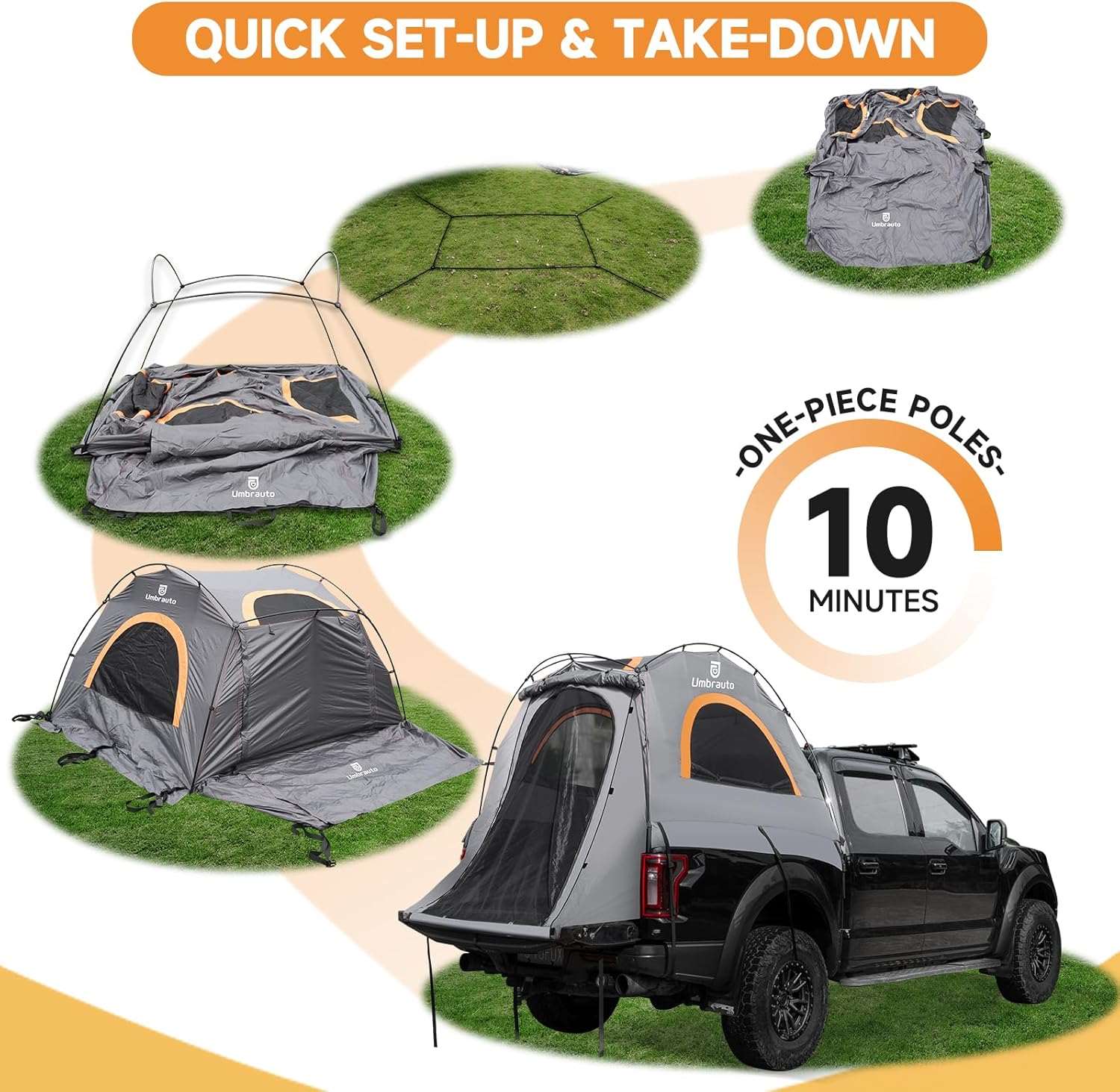 Umbrauto Truck Bed Tent – 2-Person Waterproof Pickup Camping Tent (6.4–6.7FT)