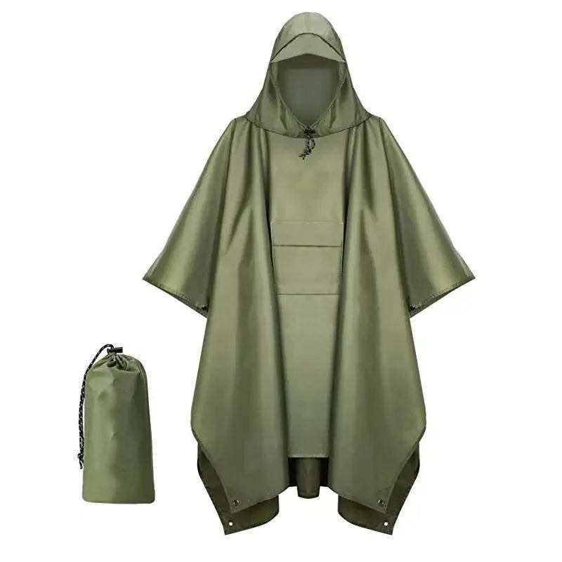 3-in-1 Military Waterproof Rain Poncho – Hooded Raincoat & Camping Cover