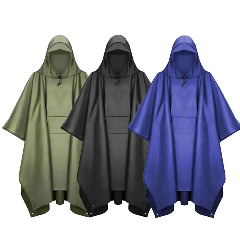 3-in-1 Military Waterproof Rain Poncho – Hooded Raincoat & Camping Cover