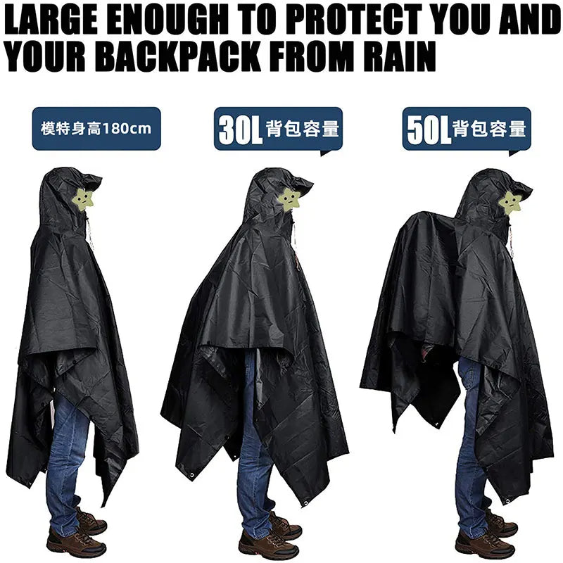 3-in-1 Military Waterproof Rain Poncho – Hooded Raincoat & Camping Cover