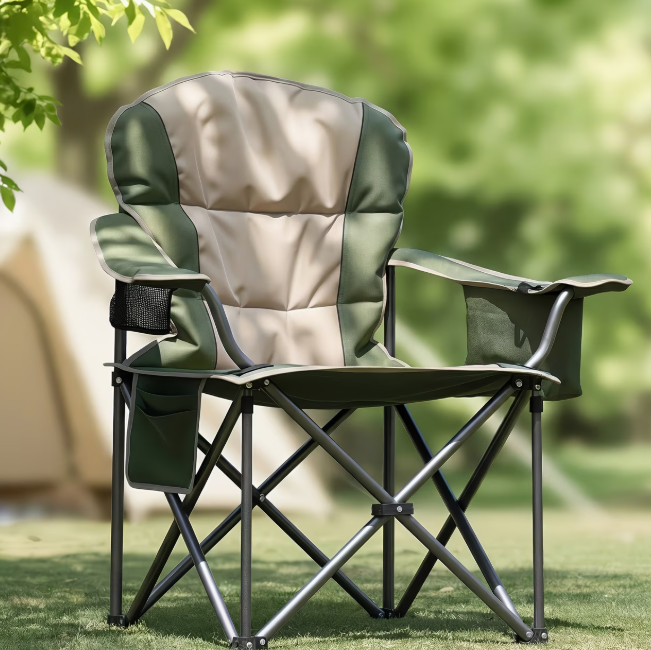 500 lbs Heavy Duty Folding Camping Chair – Cup Holder & Cooler Bag