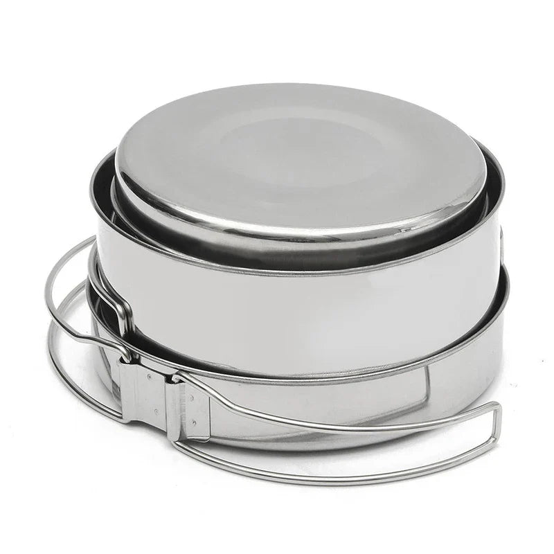 8-Piece Stainless Steel Camping Cookware Set – Hiking & Picnic Kit