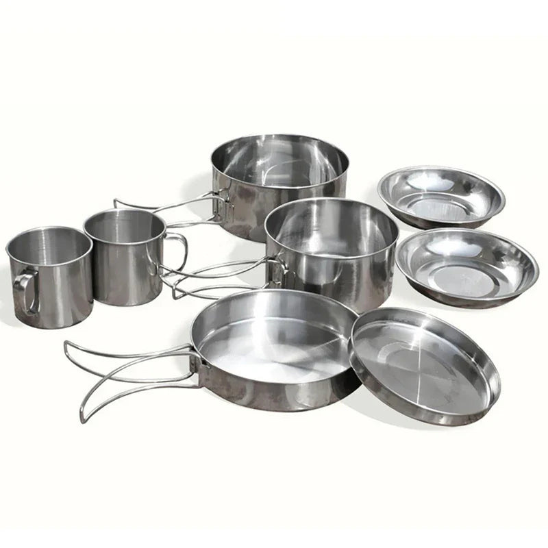 8-Piece Stainless Steel Camping Cookware Set – Hiking & Picnic Kit