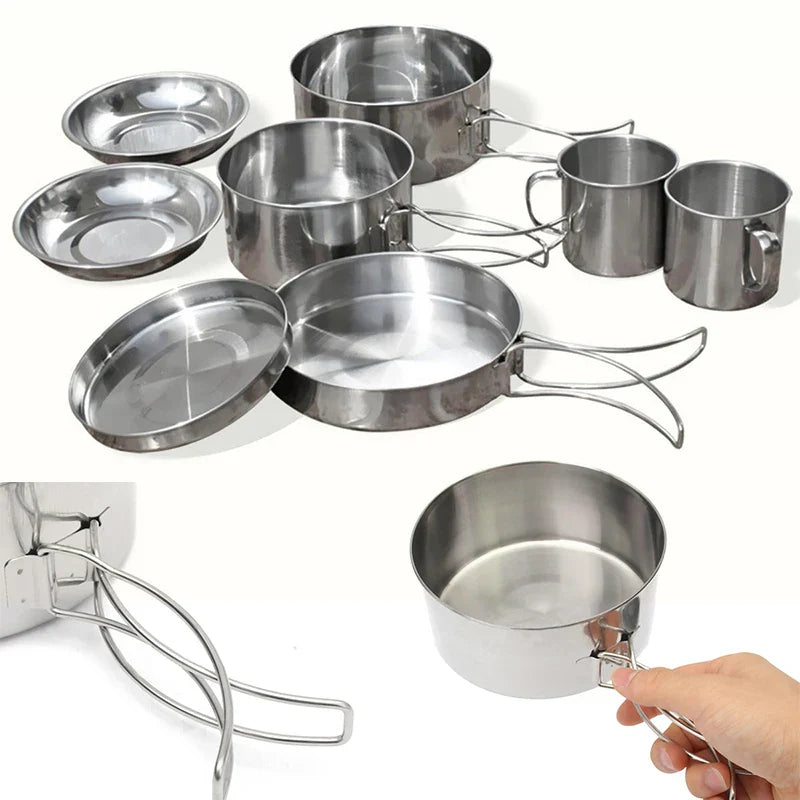 8-Piece Stainless Steel Camping Cookware Set – Hiking & Picnic Kit