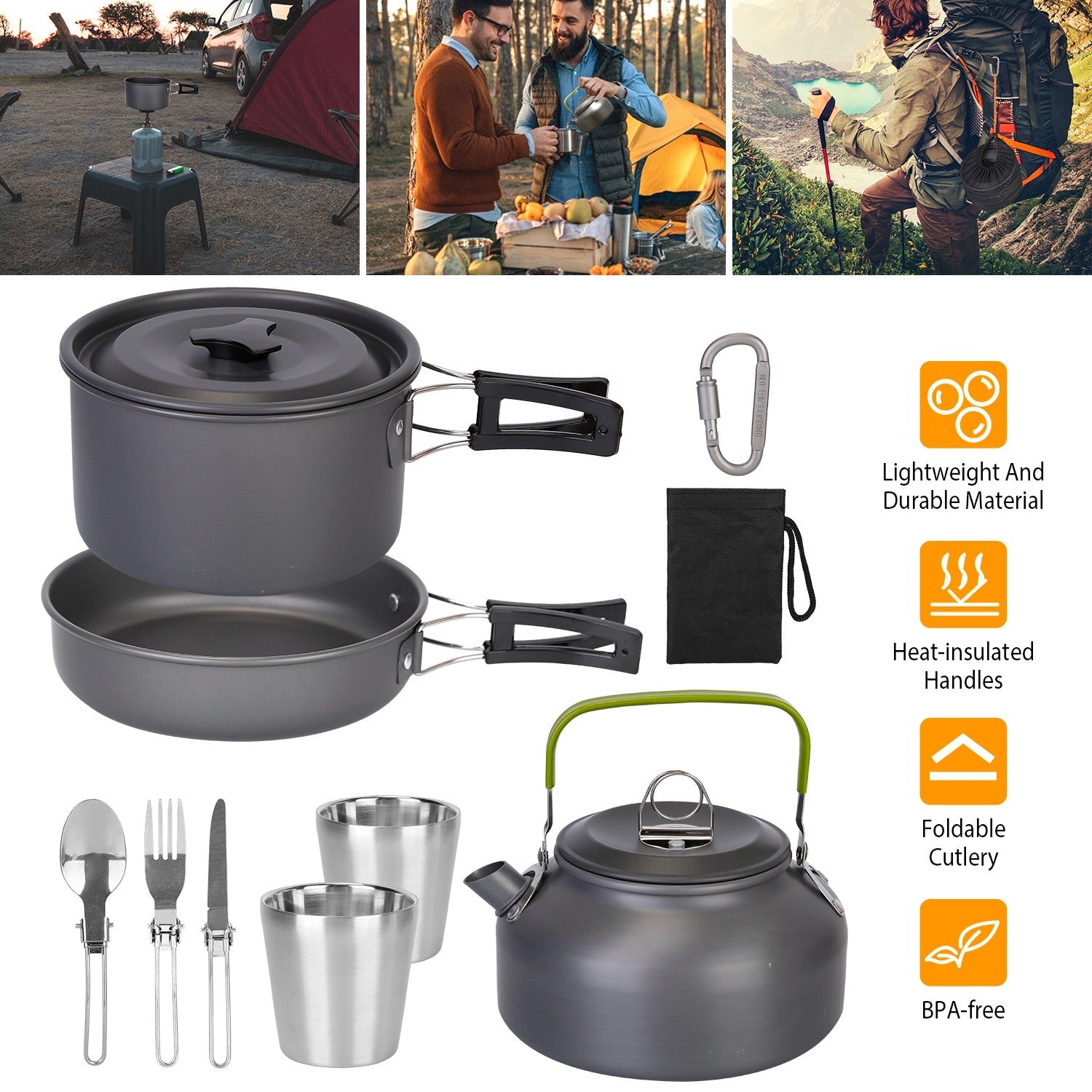 12-Piece Camping Cookware Set – Aluminum Pot & Stove Kit with Utensils
