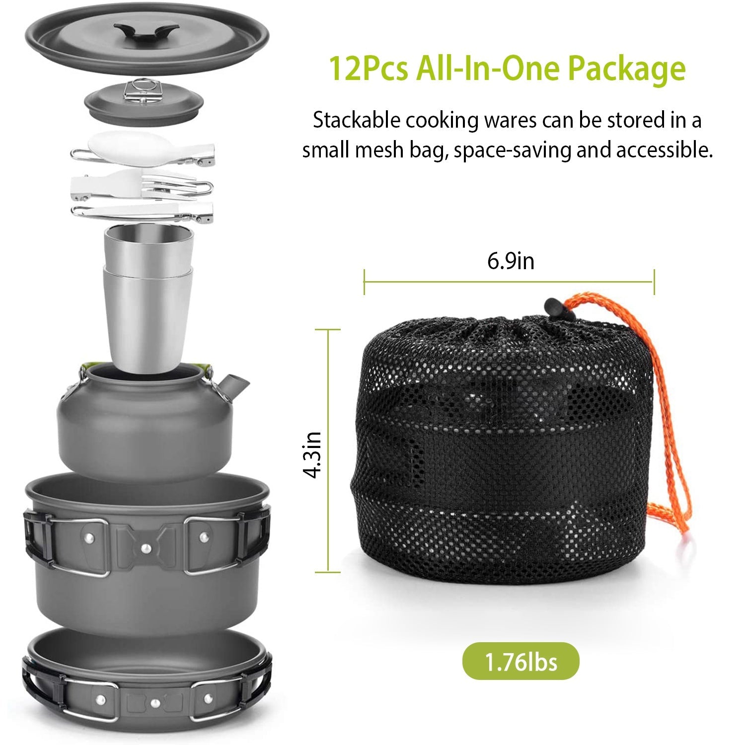 12-Piece Camping Cookware Set – Aluminum Pot & Stove Kit with Utensils
