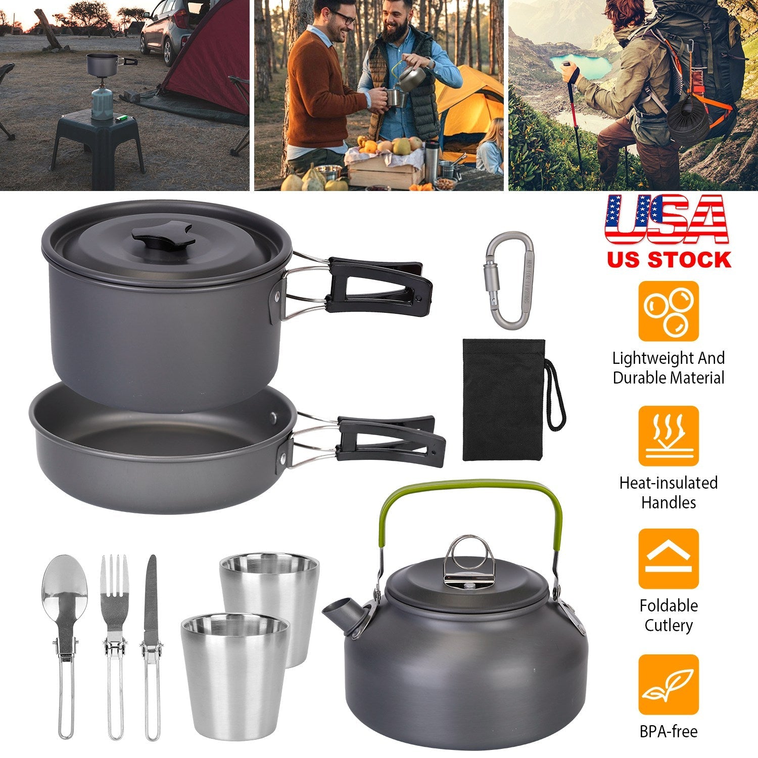 12-Piece Camping Cookware Set – Aluminum Pot & Stove Kit with Utensils