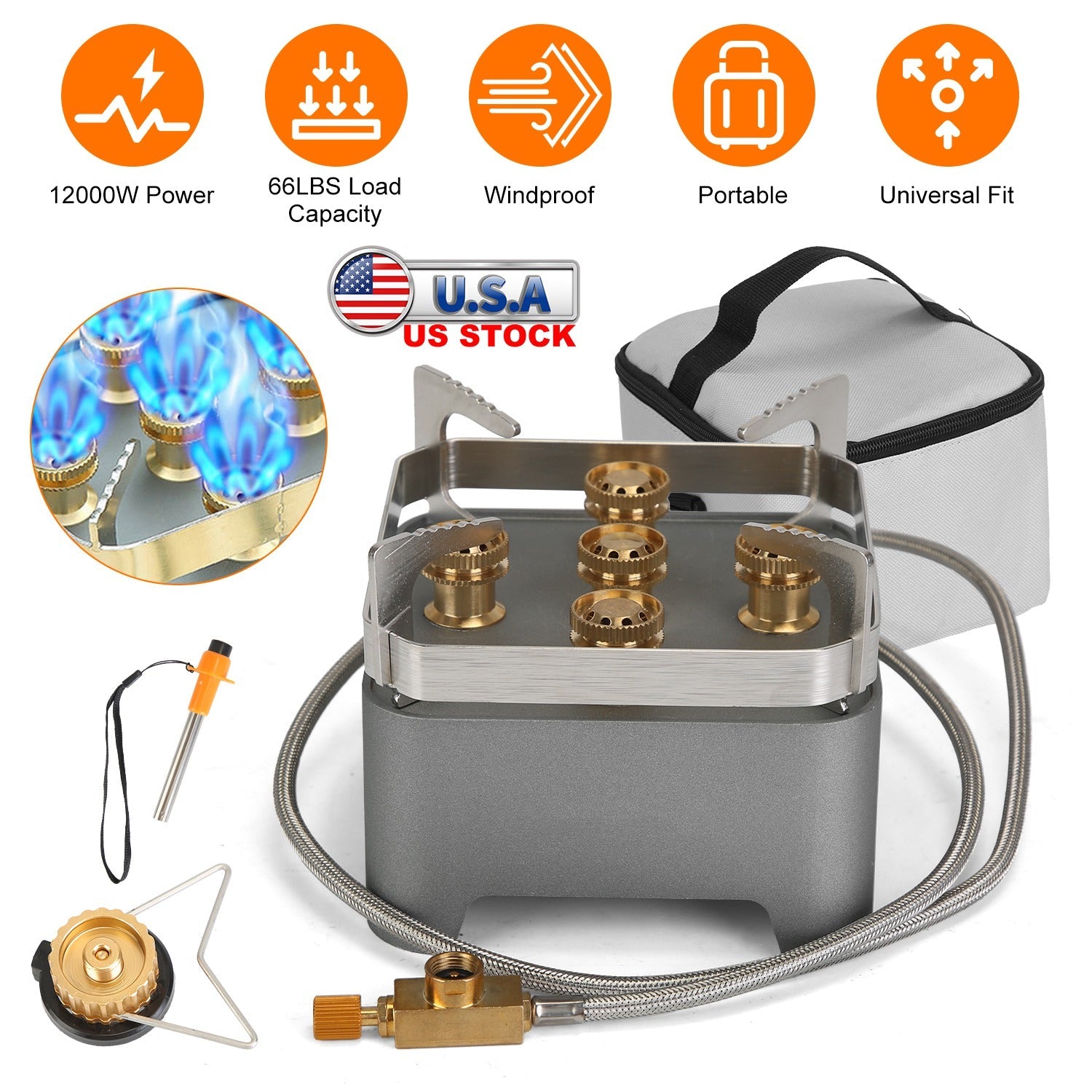 12,000W Portable Camping Stove – Windproof Backpacking Burner with Case