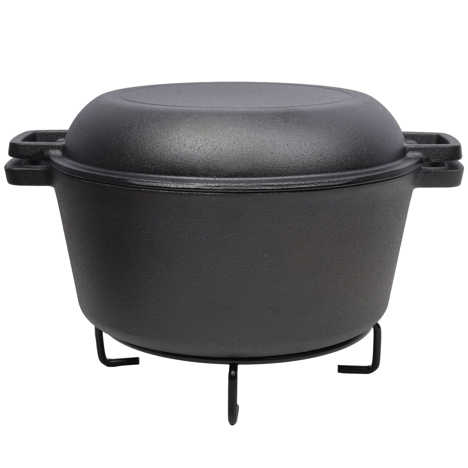 2-in-1 Cast Iron Dutch Oven – Pre-Seasoned 5QT Camping Pot with Rack