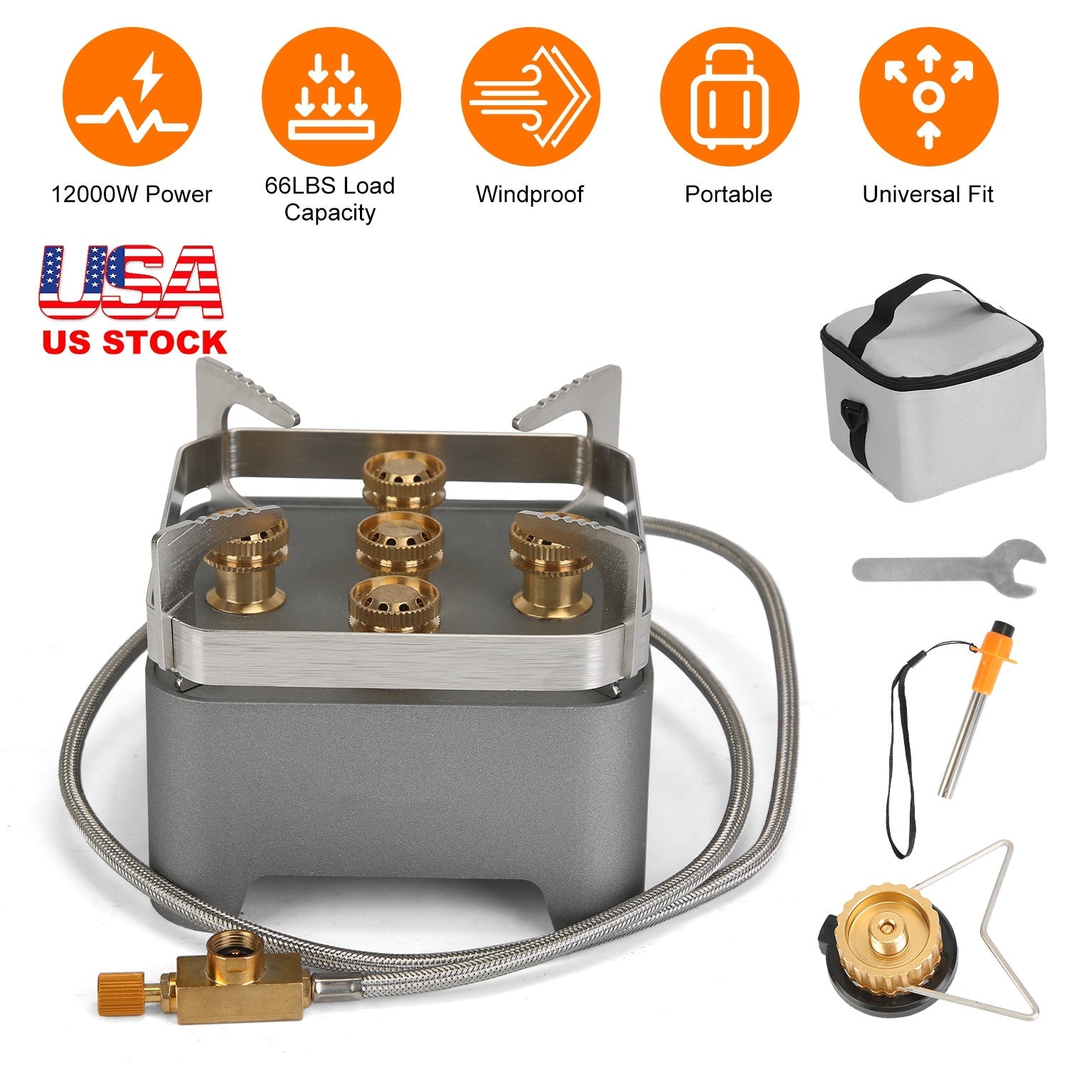 12,000W Portable Camping Stove – Windproof Backpacking Burner with Case