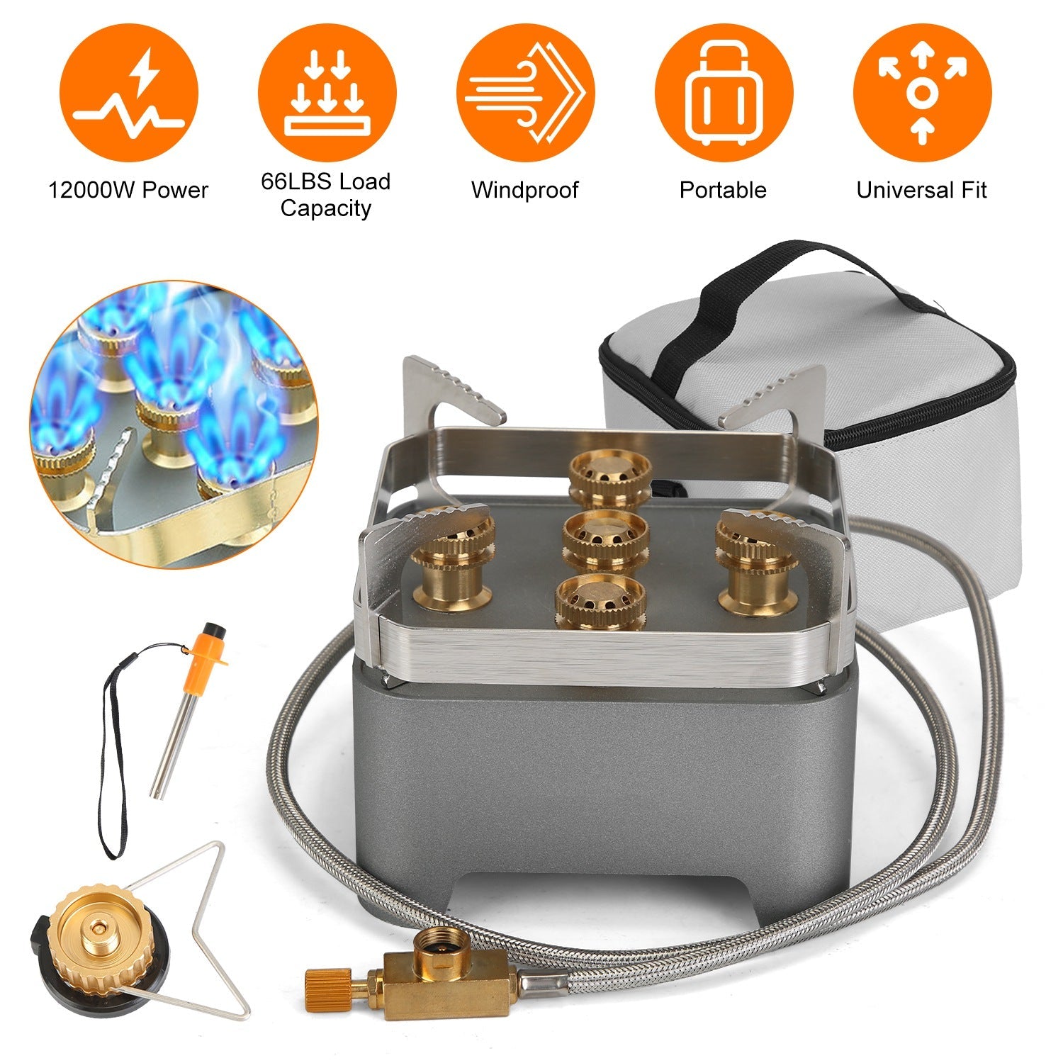 12,000W Portable Camping Stove – Windproof Backpacking Burner with Case