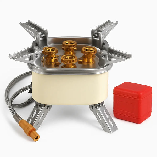 13,000W Windproof Camping Stove – Five-Head Gas Burner with Ignition