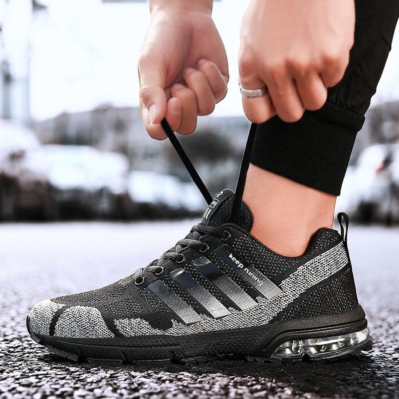 Men’s Air Cushion Lace-Up Running Sneakers – Breathable Athletic Shoes